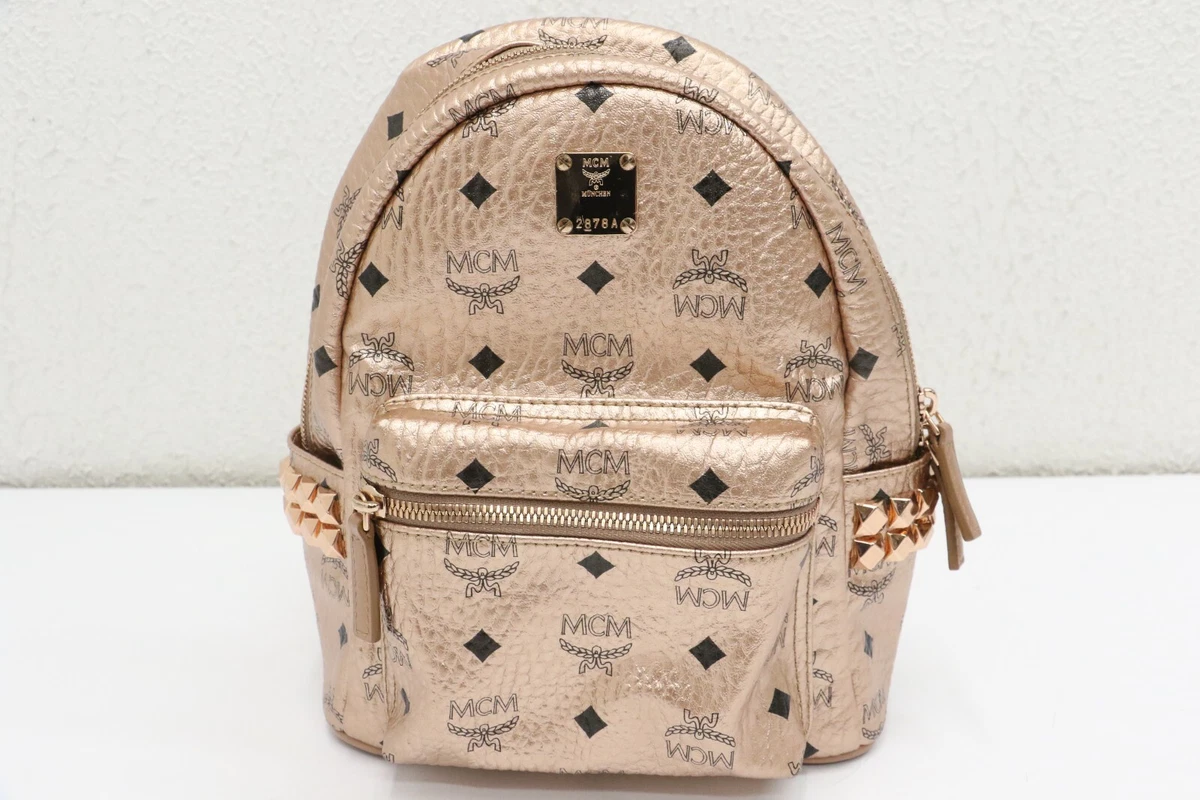 MCM Mini Backpack. Stark Visetos Metallic Champagne