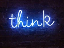 Think Hand Craft Artwork Boutique Home Bar Pub Decor Blue Neon Sign Light 12"