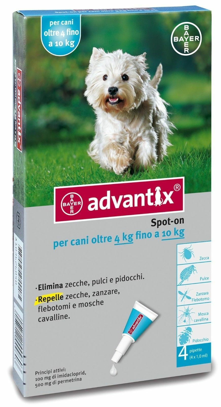 Bayer Advantix per Cani 4-10 kg - 4 Pipette Antiparassitario Spot-On