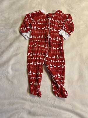 Kissy Kissy Baby Christmas Sleep And Play Zip Front Red Reindeer 3-6 Months  Pima
