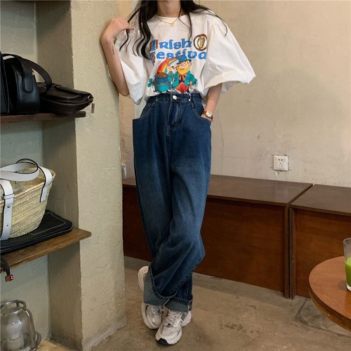 English Letters Tee Top Cartoon Summer Top Loose T-shirt Lady Girl - Picture 7 of 16
