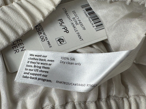 Eileen Fisher System Silk Georgette Straight Ankle Pant Women PS NWT $258 Bone - Picture 5 of 18