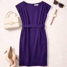 Eliza J Purple Sheath Dress Belted Cap Sleeve Work Office Career Size 8