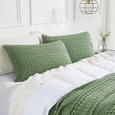 Waffle Weave Olive Green Standard Sham Set of 2 26Lx20W VHC Brands