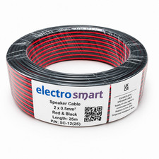 25m Red and Black 0.5mm Loud Speaker Cable Wire Ideal for Car Audio & Home HiFi
