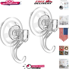 Versatile Heavy Duty Suction Cup Hooks with 6.6 lb Load Capacity – 2 Clear Hooks