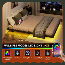 Floating Full Queen King Bed Frame LED Bed Frame with Charging Station Heavy Dut