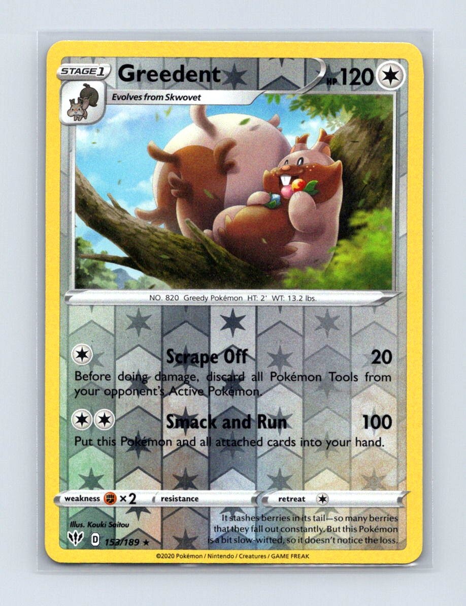 Greedent 153/189 Rare Darkness Ablaze Pokemon Reverse Holo Lightly Played