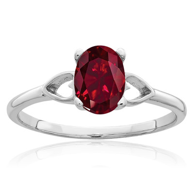 14K massiver Weißgold 0,75 ct Laborgefertigter roter Rubin Solitär Ring Ovalschliff,