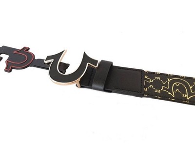 New True Religion Mens Belt TR304094 Saffron Black-Gold Size 38
