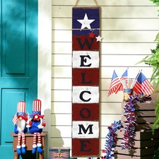 4th of July Patriotic Porch Sign Red White and Blue Welcome Wooden Sign for F...