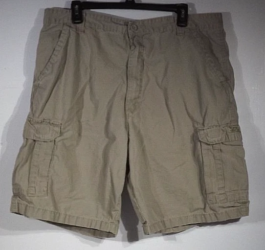 Wrangler Mens Cargo Shorts - Beige Flat - Front High Rise Flap Pockets Cotton 38