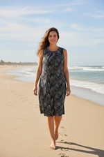 Ann Taylor Dress Womens L Blue White Leaf Print Sheath Sleeveless Keyhole Career