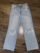 Altar'd State Women's Jeans High-Ride Size 27 Blue Denim Distressed Straight Leg