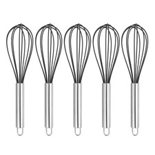 5Pcs Silicone Whisk 10" Kitchen Whisk Wire Whisks Beater Black