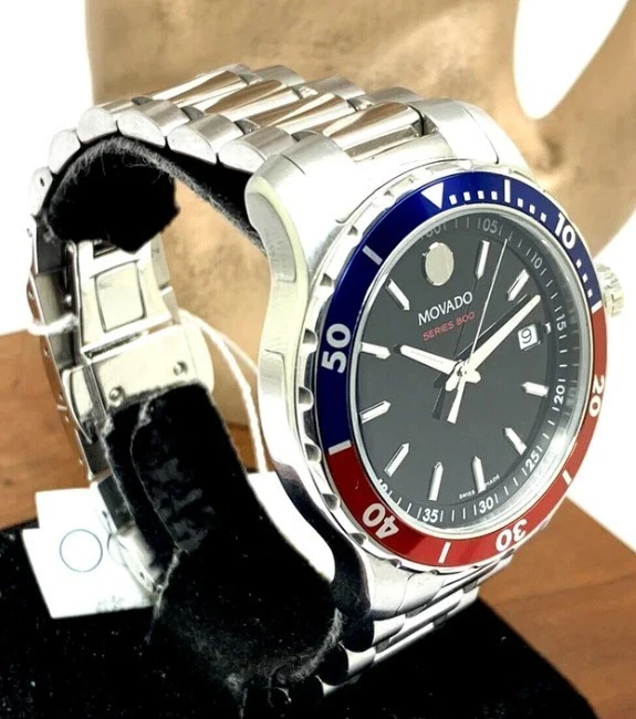 Кварцевые мужские часы MOVADO серии 800 с черным циферблатом и безелем Pepsi 2600152 новые - Изображение 4 из 4