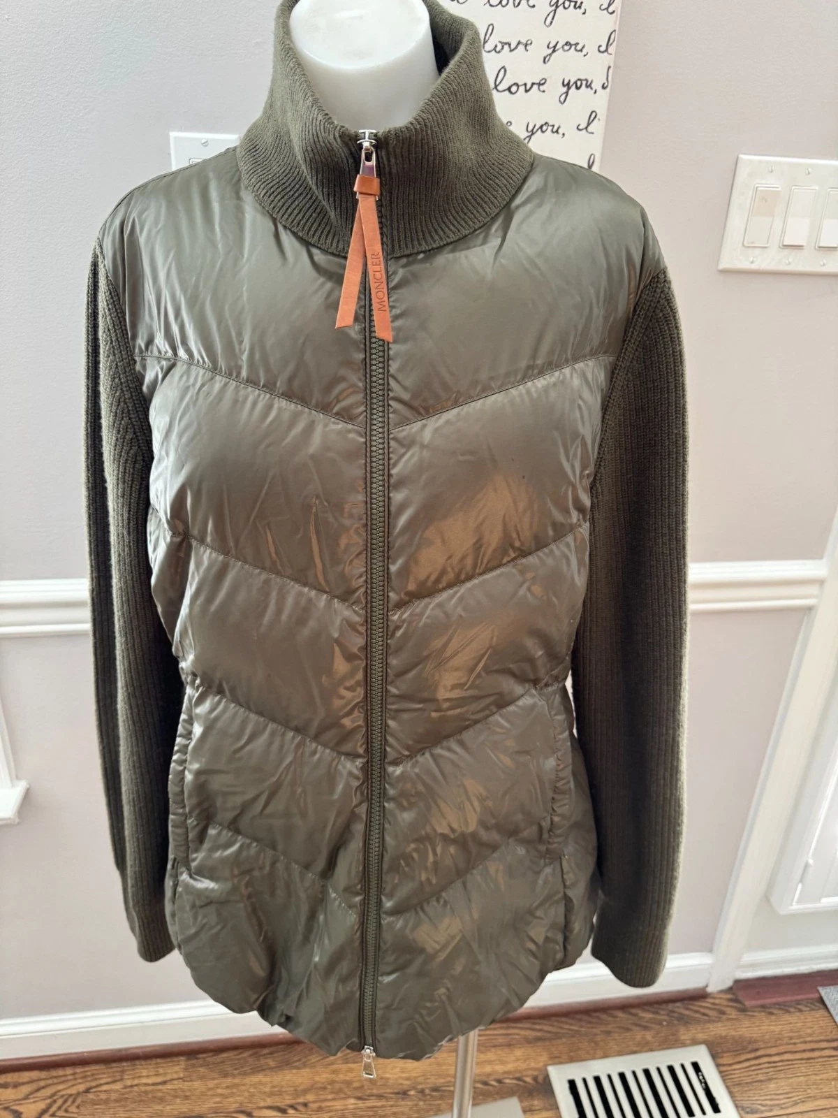 Moncler — MONCLER Padded Wool Down Quilted Puffer Zip Cardigan Jacket Green Size XXL