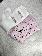 Jordan Girls Crew Socks White Pink Embellished Mid Calf 2 Pairs Size M