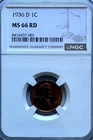 1936-D Lincoln Wheat Penny , MS 66 RD NGC, NR