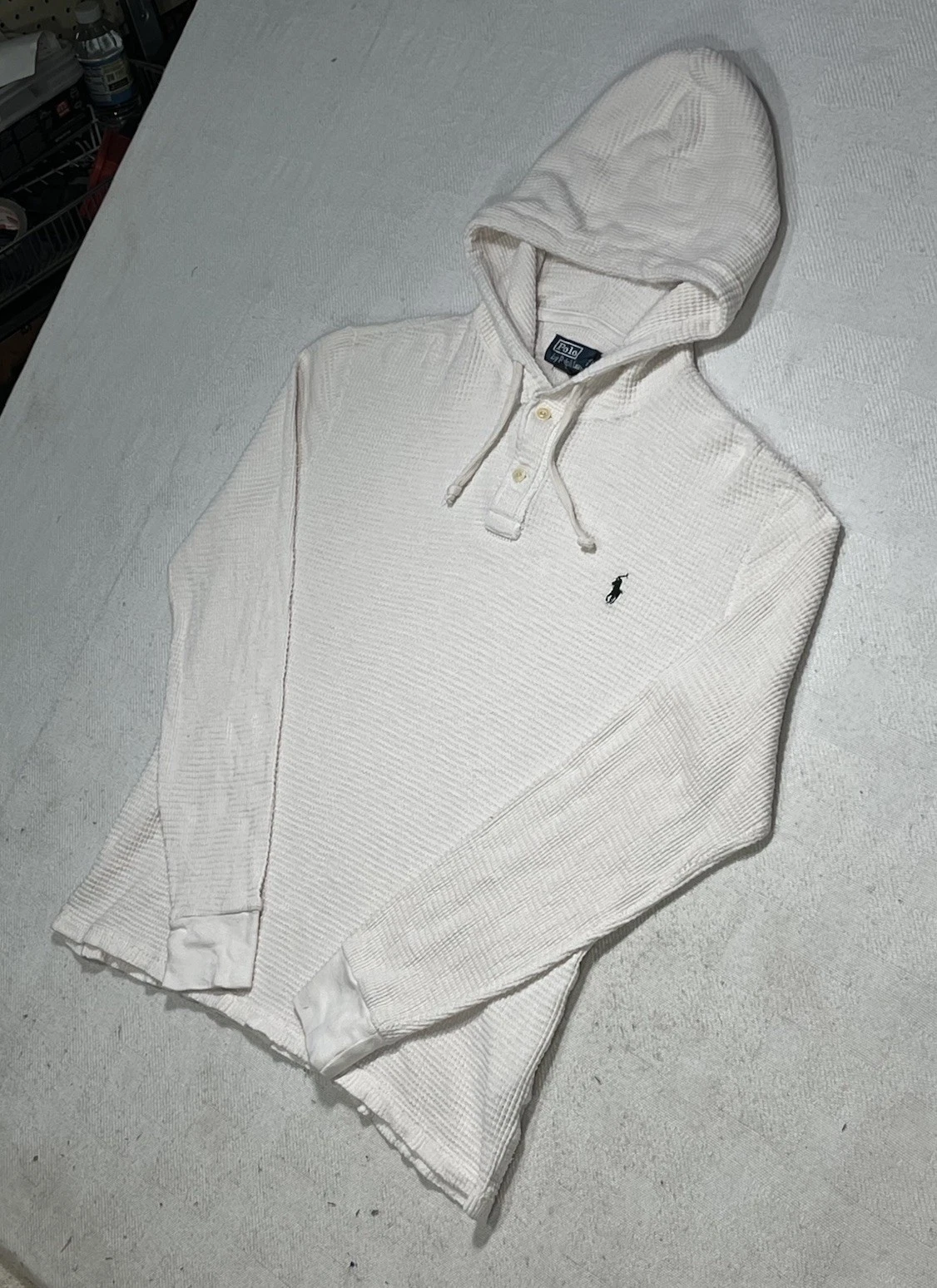 OFF WHITE Polo Ralph Lauren felpa con cappuccio donna media panna Henley waffle maglia maglione termico