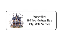30 Haunted House PERSONALIZED RETURN ADDRESS LABELS 1 in X 2 5/8 GLOSSY