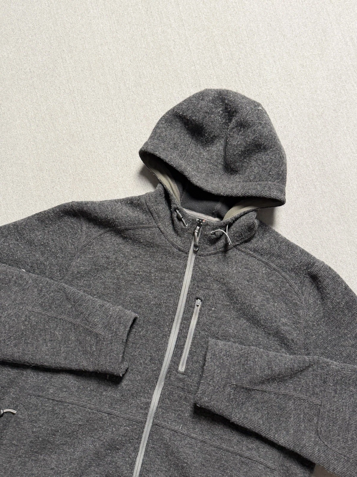LL Bean Jacket Men XL Gray Full Zip Wool Blend Hooded Sweater Outdoors 285671