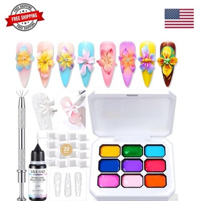 3D Patting Gel Polish Kit: 9 Colors Pat Gel Polish Palette No-Wipe Blooming G...