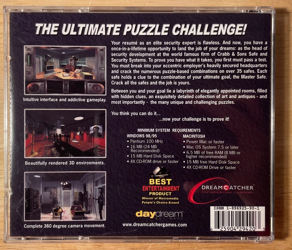Safecracker (2001) Ultimate Puzzle Game - (PC CD-ROM) Complete w/ Case & Manual - Image 2 of 3