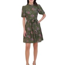 Eliza J Olive Green Floral Mini Dress with Puff Sleeves