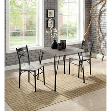Furniture of America Kelle Transitional Metal 3-Piece Dining Set in Natural Tone