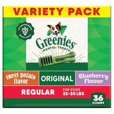 Greenies Adult Natural Dental Dog Treats 3 Flavors Regular Size (3) 12 oz Packs 