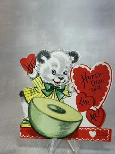 Vtg 50’s Whitman Valentine Honeydew Melon Fruit Bear Wearing Jacket Bow Tie
