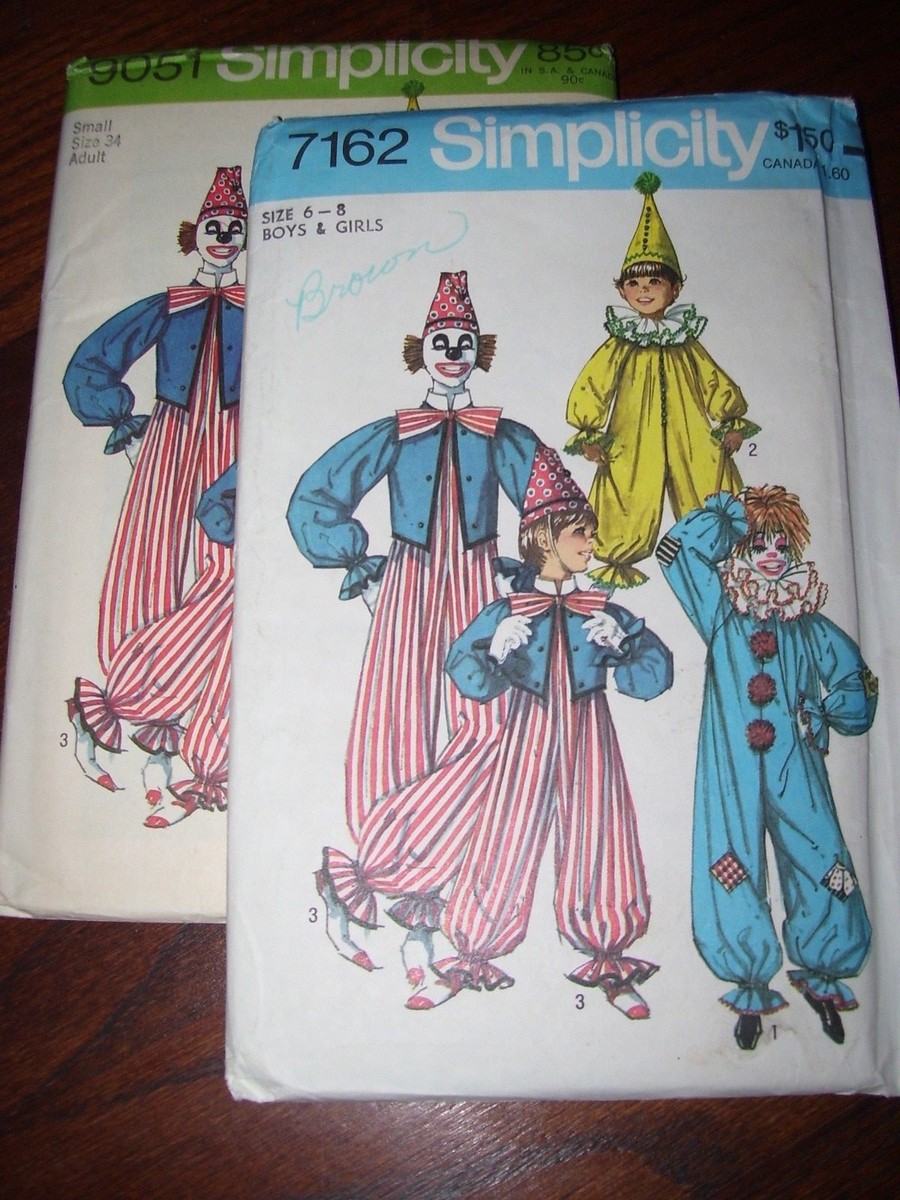 🤡SIMPLICITY #7162 / #9051-ADULT-CHILDS THREE STYLE CLOWN COSTUME