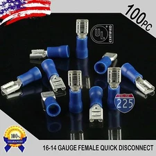 100 Pack 16-14 Gauge Female Quick Disconnect Blue Vinyl Crimp Terminals .187" US