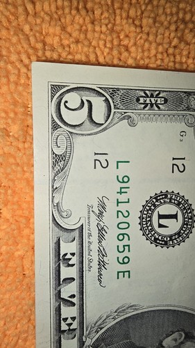 1995 Series Five Dollar Bill Near Mint L 94120659 E Lincoln USA Federal Note - Picture 6 of 16