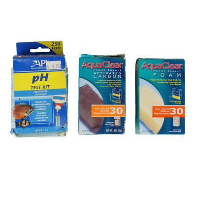 10-30 Gallon Aquarium AquaClear Activated Carbon & Foam Insert & API pH Test Kit