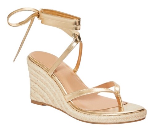 Just Fab Wedge's Women's UK Size 8 Gold Sandal Shoes Ambretta Wrap Summer - Picture 2 of 6