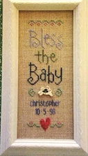 Lizzie Kate S02 BLESS THE BABY cross stitch pattern & 18x18" Charles Craft cloth