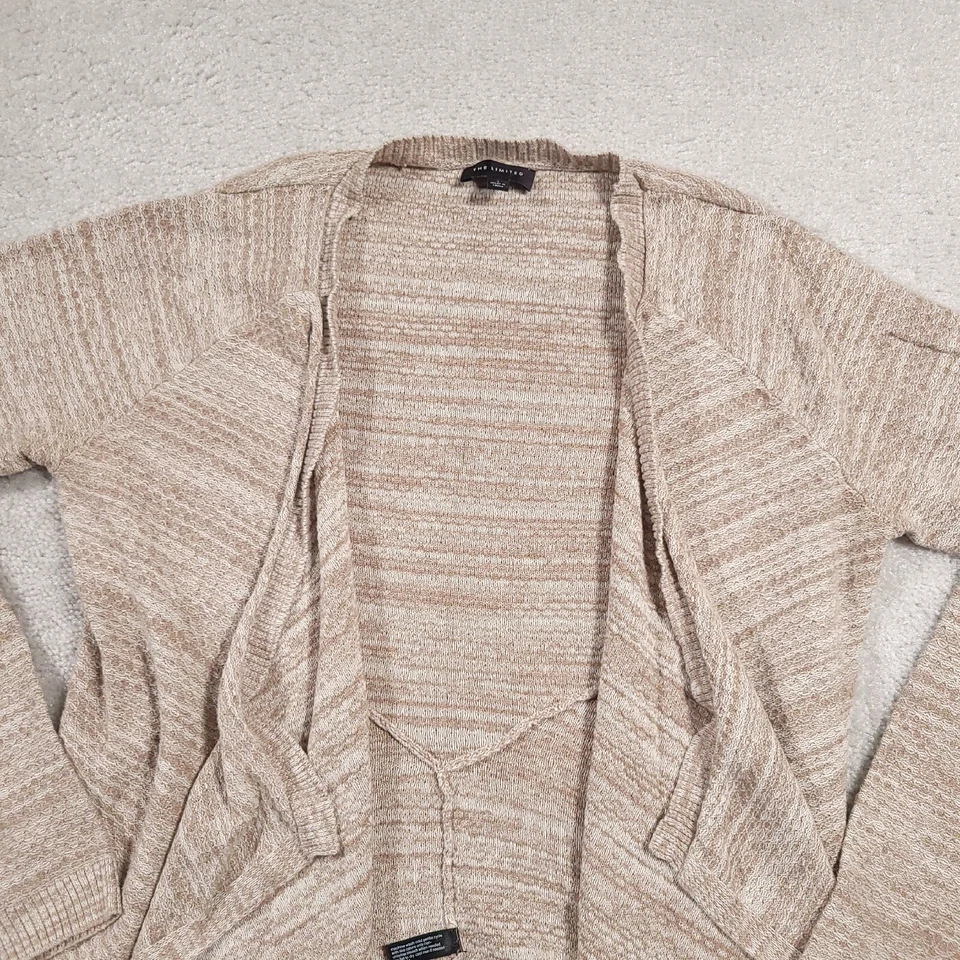 Cárdigan suéter para mujer The Limited pequeño beige tejido manga larga asimétrico Foto 3 de 4