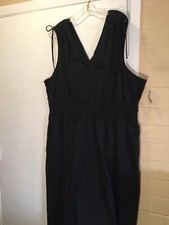 Old Navy brand Womens 4X Dress, Long Black Sleeveless Tie-shoulder, Smocked Trim