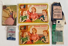 VINTAGE LOT OF SEWING NEEDLES HOOKS AND EYES NOTIONS SEWING SUSAN 