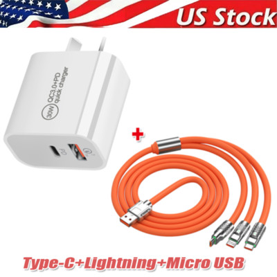 3 in 1 Fast USB Charging Cable Universal Multi Function Cell Phone Charger Cord