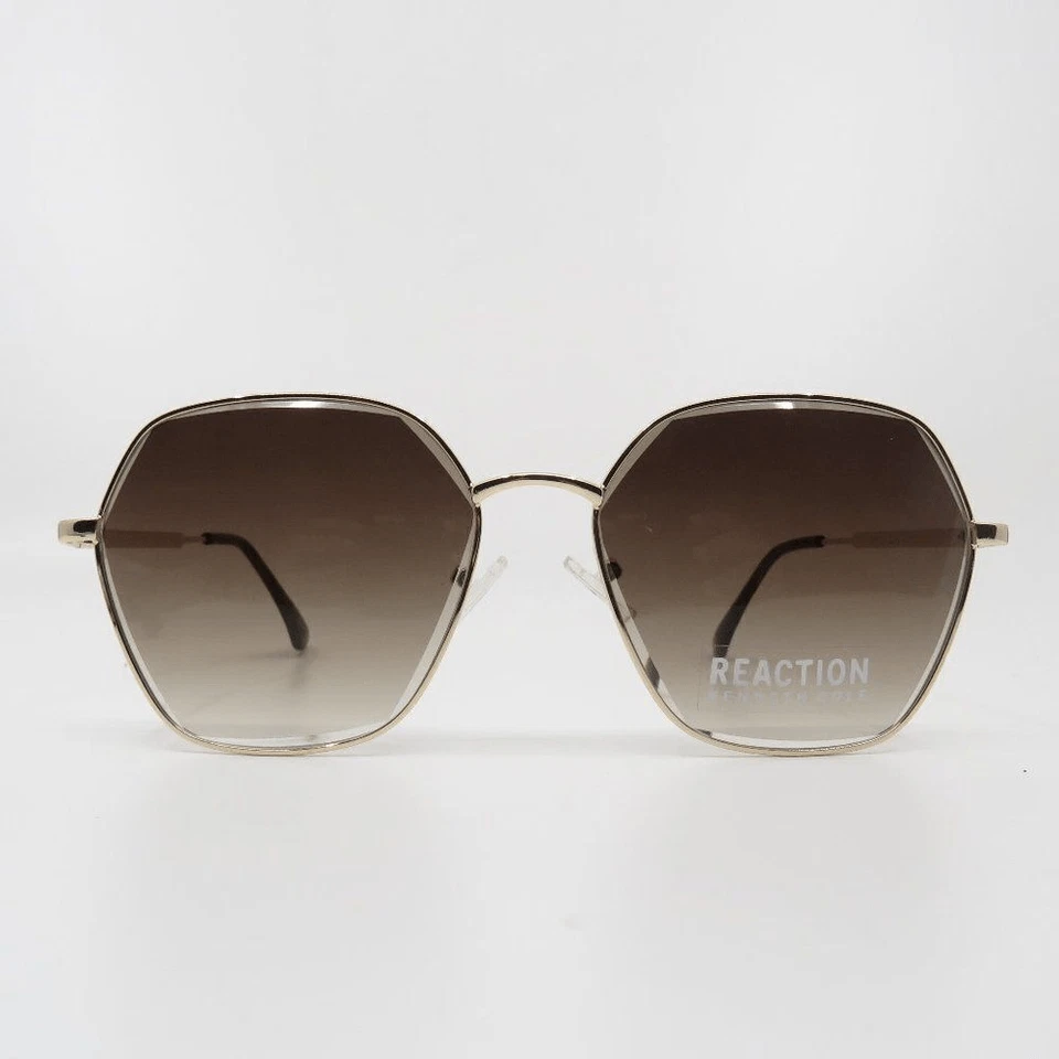 Gafas de sol hexagonales Kenneth Cole Reaction nuevas KC1389/S 32F doradas/marrones. Foto 3 de 4