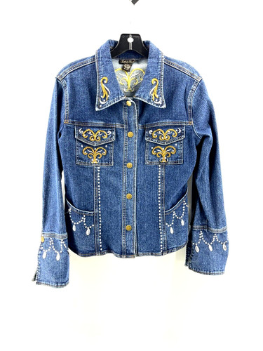 Patti LaBelle Women's Embroidered Rhinestone Embellished Denim Jacket Size Small