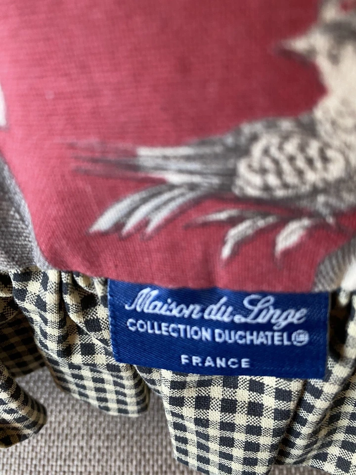 Madison Du Linge Collection Duchatel France, Ruffled,Ties, Oriental Print Pillow - Image 3 of 4