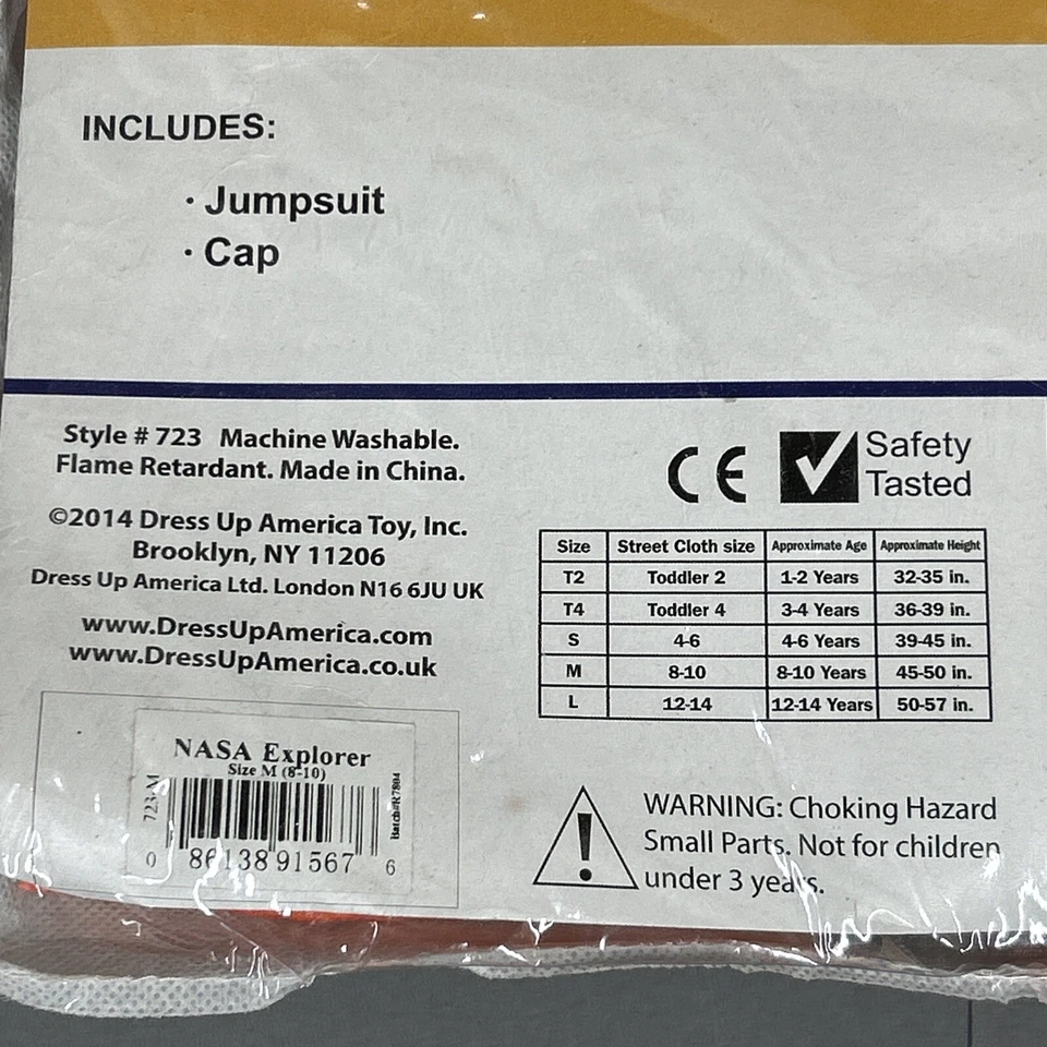 Fantasia de astronauta infantil tamanho M 8-10 com zíper (NOVO) laranja e branco - Imagem 2 de 4