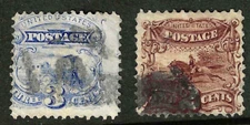 Sc #113 -114 2 Cent-3 Cent Locomotive -Postrider 1869 Pictorial US 85E55