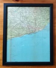 Sussex Coast around Hastings  - Framed Original 1955 Bartholomew Cloth Map 