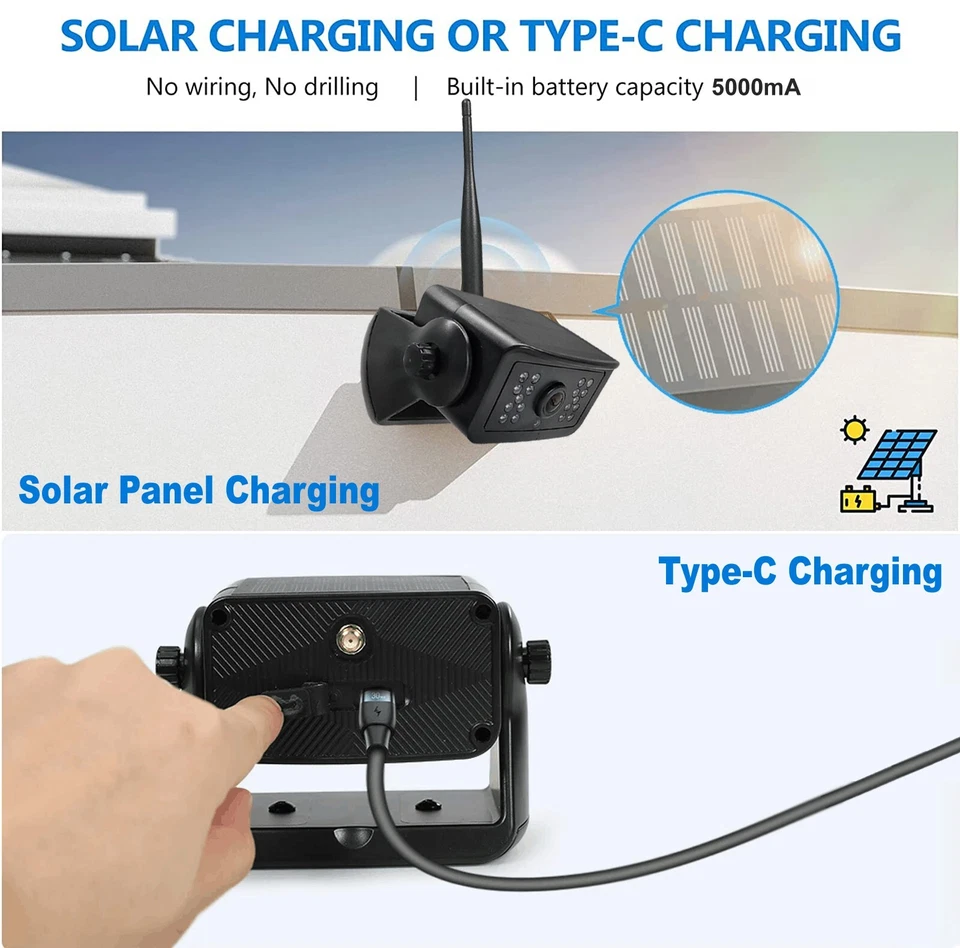 Wireless 5" Monitor DVR Standby Magnetic Solar Backup Camera Rear View Reversing - Image 3 of 4