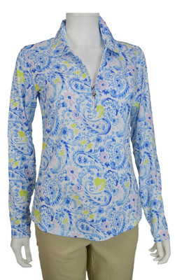 SanSoleil SolTek Print Zip Mock. 900610 Savannah Blue | SPF 50